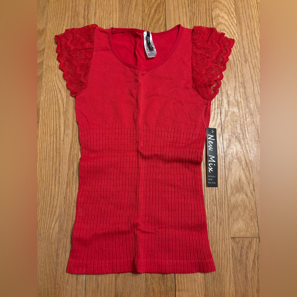 New Mix Vibrant Red Lace Sleeve Blouse - One Size